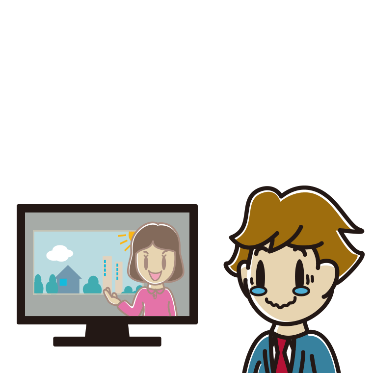 テレビを見て感動する男子高校生のイラスト【色あり、背景なし】透過PNG