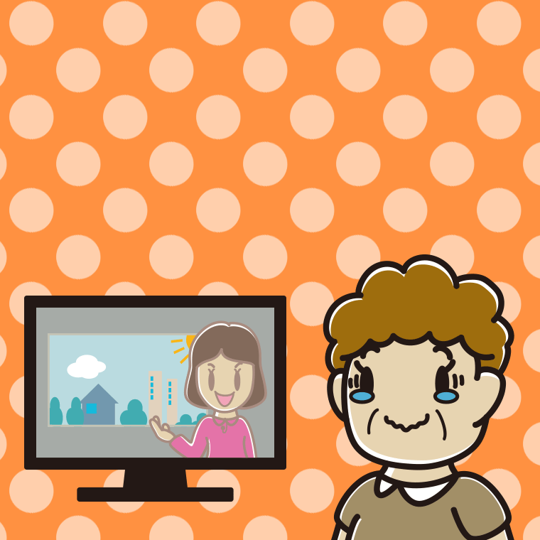 テレビを見て感動するおばさんのイラスト【色、背景あり】PNG