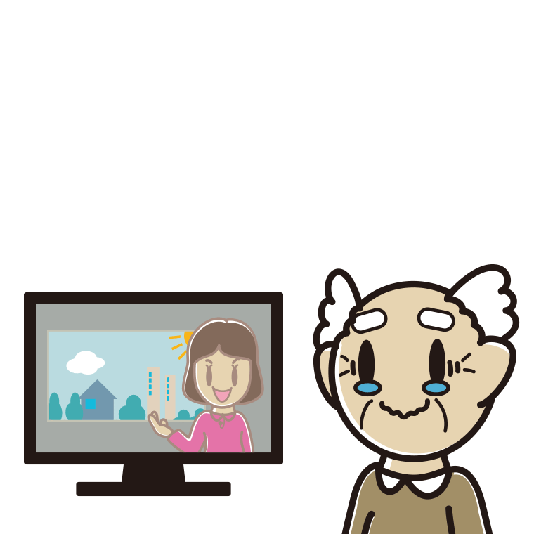 テレビを見て感動するおじいさんのイラスト【色あり、背景なし】透過PNG