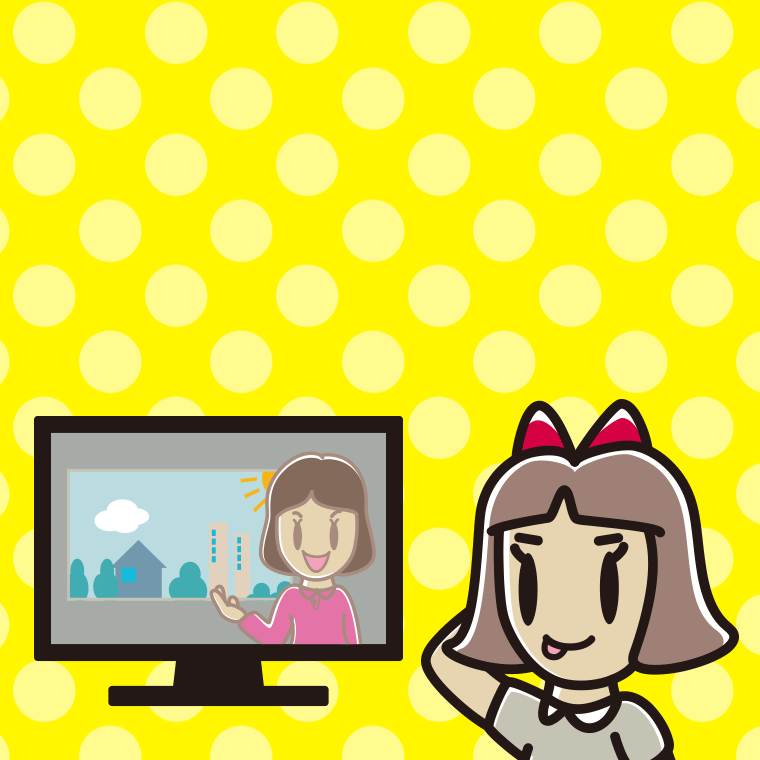 テレビを見てテヘヘな小学生女子のイラスト【色、背景あり】PNG