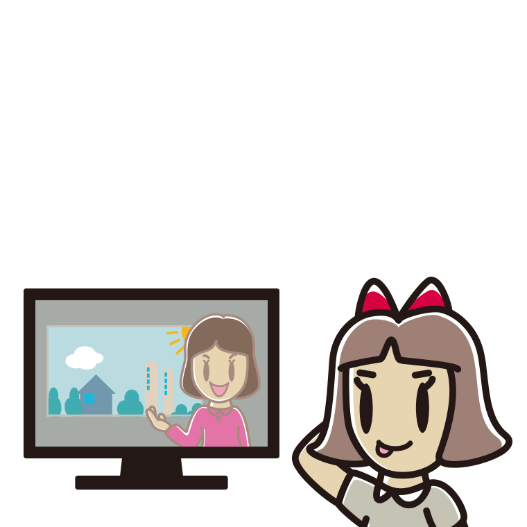 テレビを見てテヘヘな小学生女子のイラスト【色あり、背景なし】透過PNG
