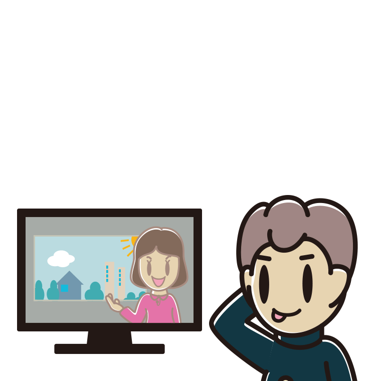 テレビを見てテヘヘな男子中学生のイラスト【色あり、背景なし】透過PNG