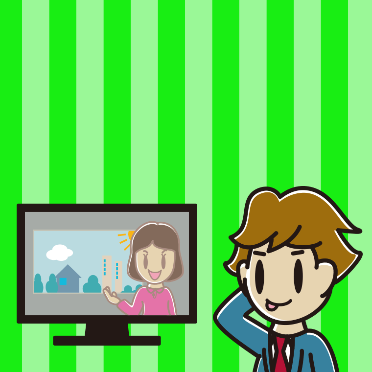 テレビを見てテヘヘな男子高校生のイラスト【色、背景あり】PNG