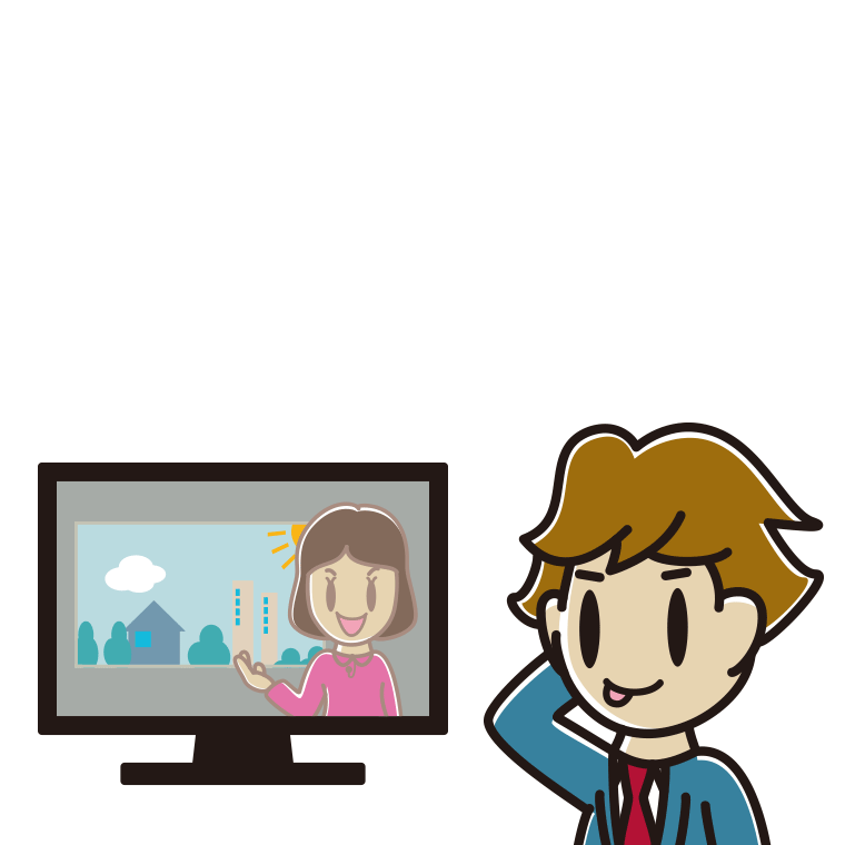 テレビを見てテヘヘな男子高校生のイラスト【色あり、背景なし】透過PNG
