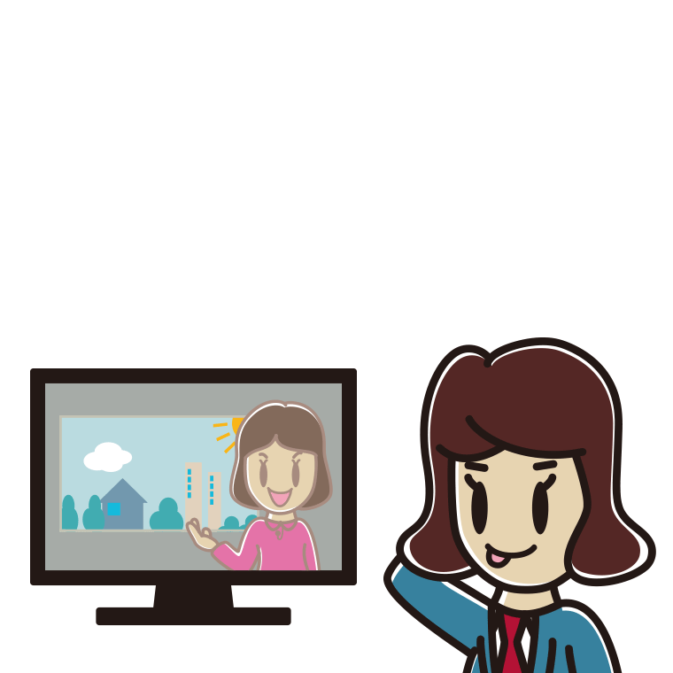 テレビを見てテヘヘな女子高校生のイラスト【色あり、背景なし】透過PNG