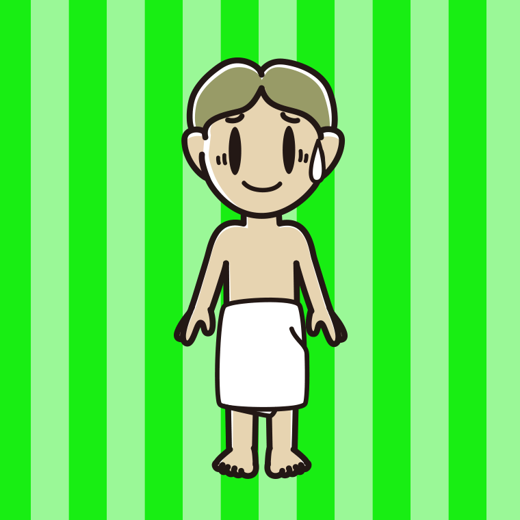 苦笑いするバスタオル姿の小学生男子のイラスト【色、背景あり】PNG
