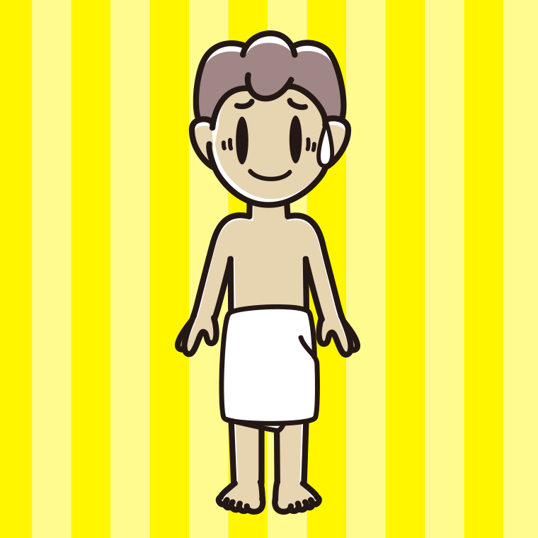 苦笑いするバスタオル姿の男子中学生のイラスト【色、背景あり】PNG