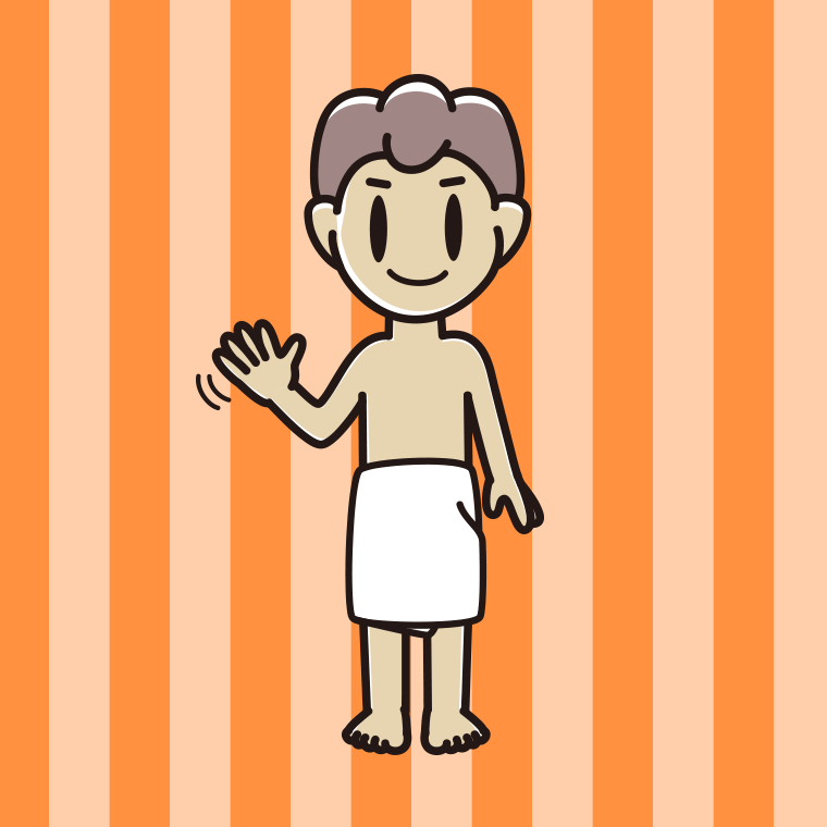 手を振るバスタオル姿の男子中学生のイラスト【色、背景あり】PNG
