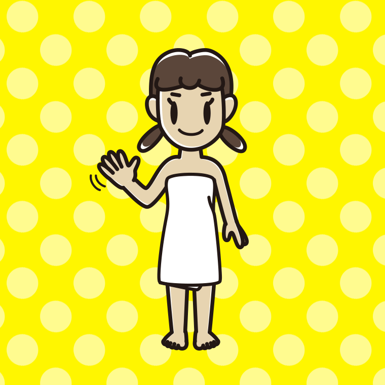 手を振るバスタオル姿の女子中学生のイラスト【色、背景あり】PNG
