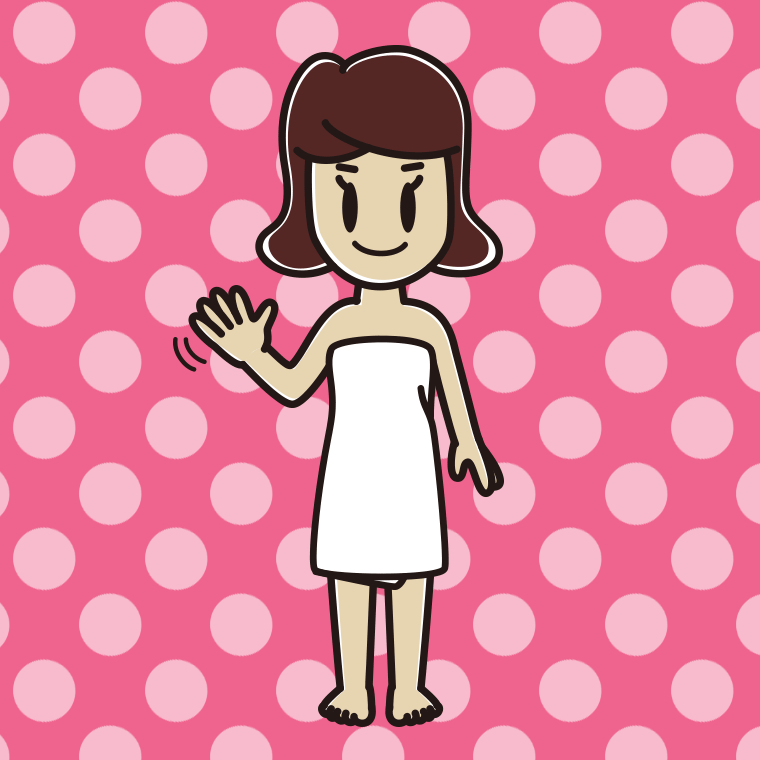 手を振るバスタオル姿の女子高校生のイラスト【色、背景あり】PNG