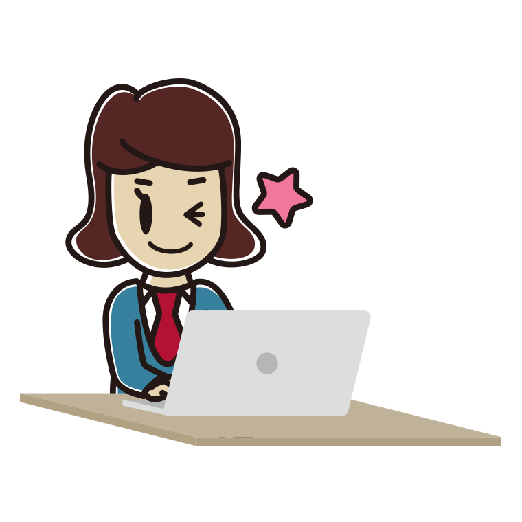 パソコンにウインクする女子高校生のイラスト【色あり、背景なし】透過PNG