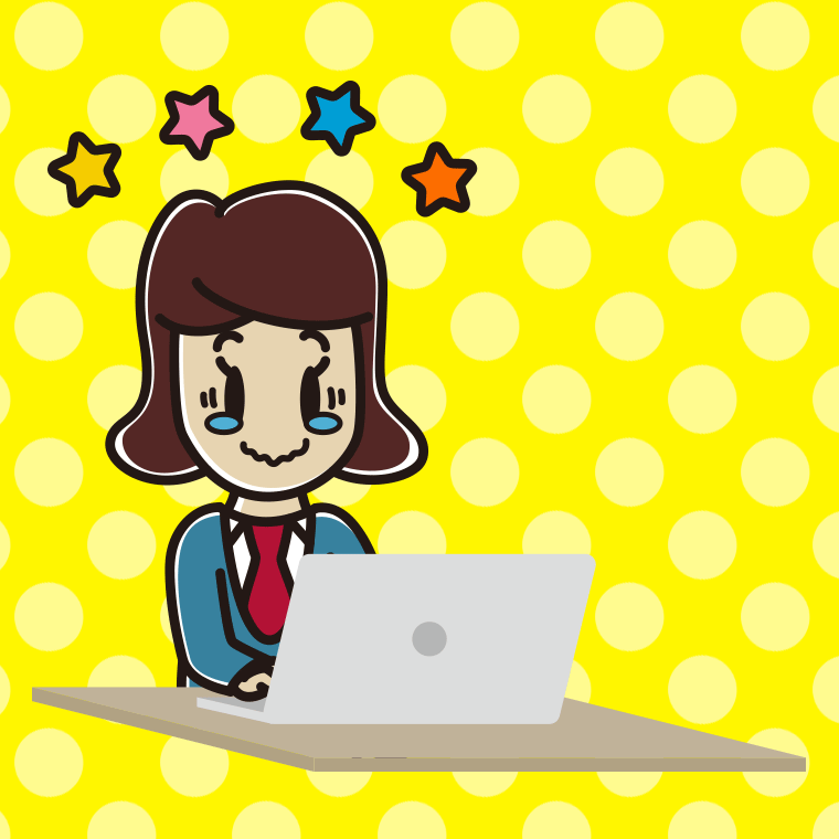 パソコン使用中にジーンとする女子高校生のイラスト【色、背景あり】PNG