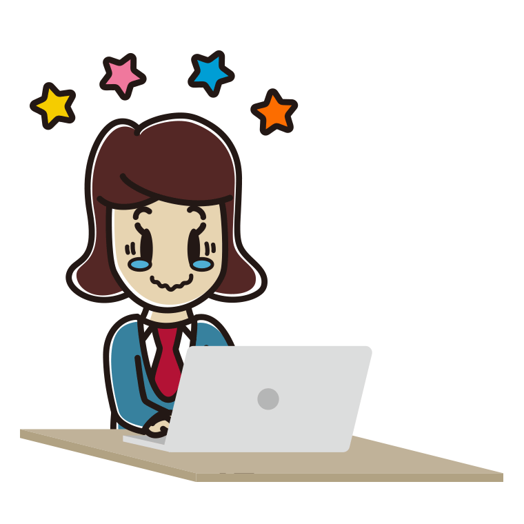 パソコン使用中にジーンとする女子高校生のイラスト【色あり、背景なし】透過PNG