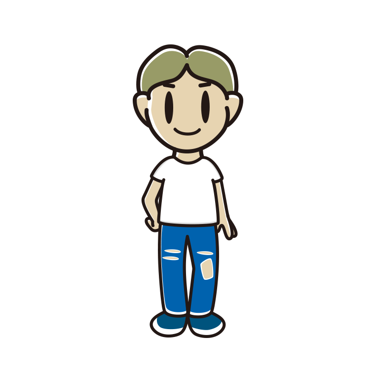 ダメージジーンズを履く小学生男子のイラスト【色あり、背景なし】透過PNG
