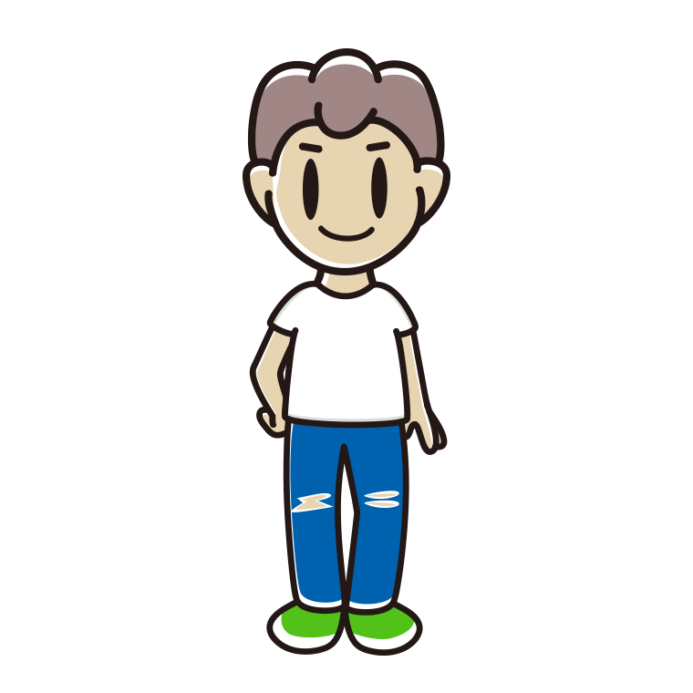 ダメージジーンズを履く男子中学生のイラスト【色あり、背景なし】透過PNG