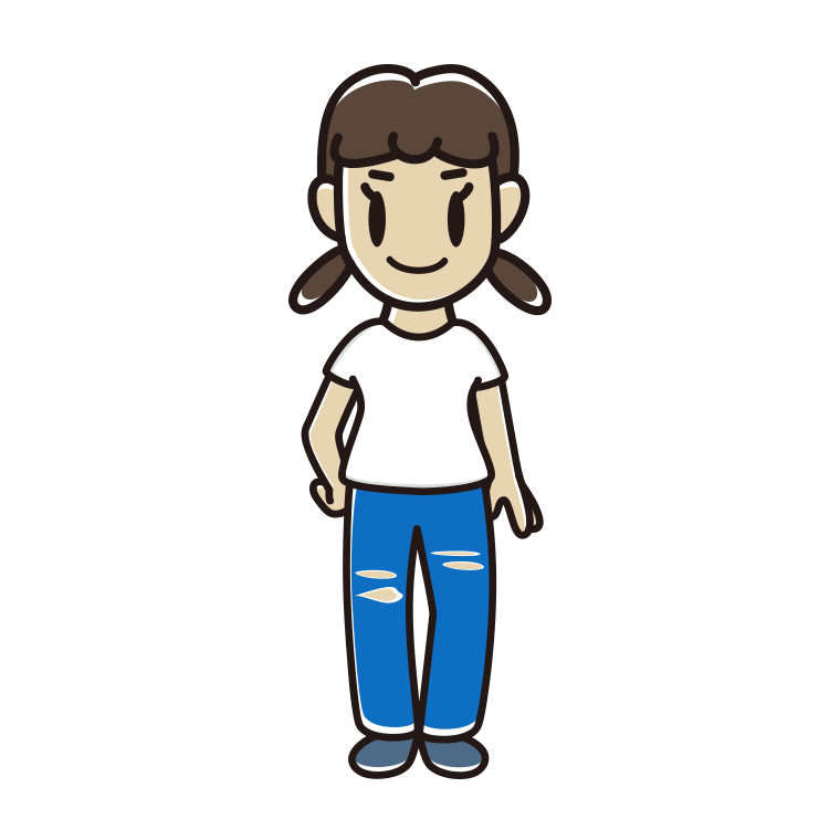ダメージジーンズを履く女子中学生のイラスト【色あり、背景なし】透過PNG