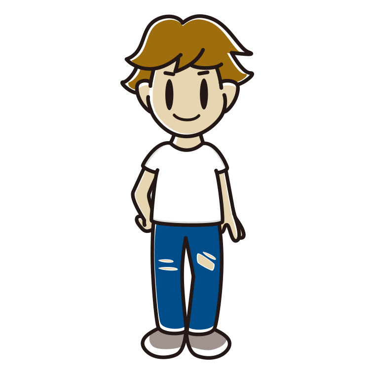 ダメージジーンズを履く男子高校生のイラスト【色あり、背景なし】透過PNG
