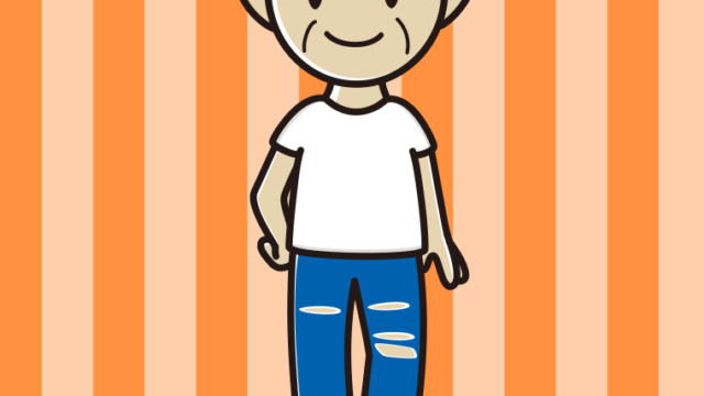ダメージジーンズを履くおじいさんのイラスト【色、背景あり】PNG