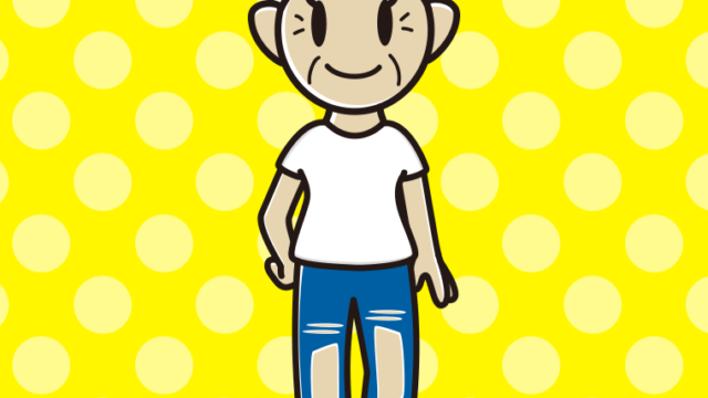 ダメージジーンズを履くおばあさんのイラスト【色、背景あり】PNG