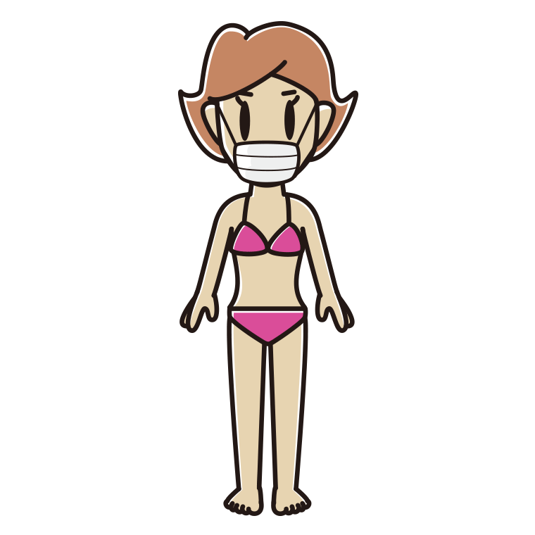マスクをする水着の女性のイラスト【色あり、背景なし】透過PNG