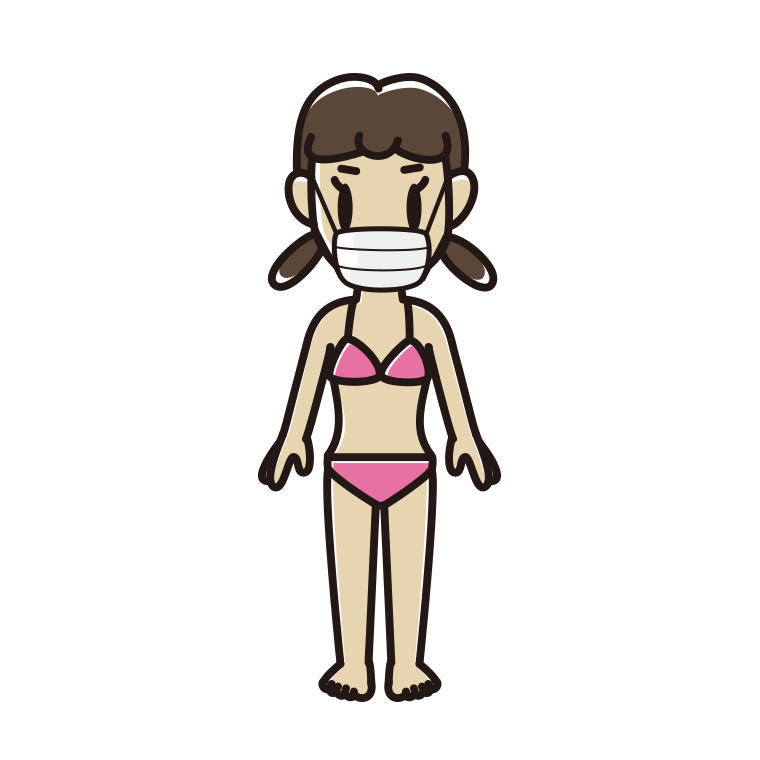 マスクをする水着の女子中学生のイラスト【色あり、背景なし】透過PNG