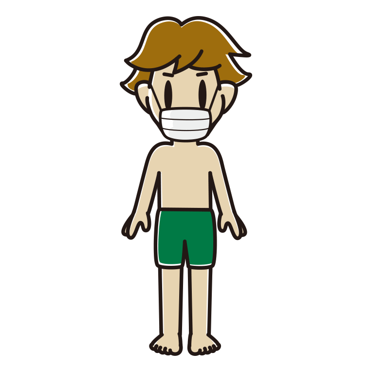 マスクをする水着の男子高校生のイラスト【色あり、背景なし】透過PNG