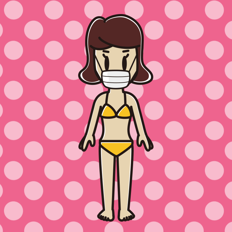 マスクをする水着の女子高校生のイラスト【色、背景あり】PNG