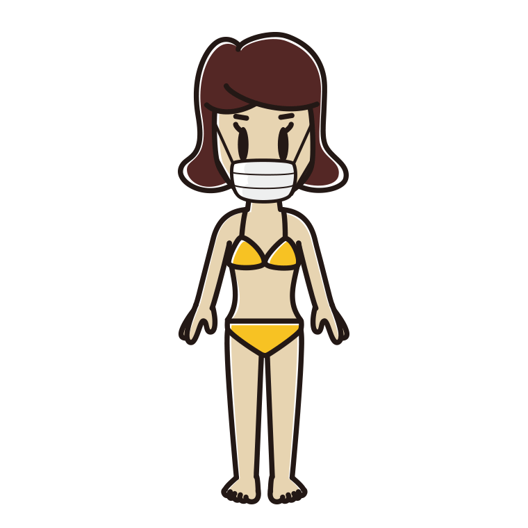 マスクをする水着の女子高校生のイラスト【色あり、背景なし】透過PNG