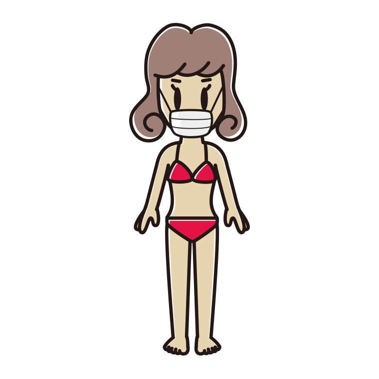 マスクをする水着の女子大学生のイラスト【色あり、背景なし】透過PNG