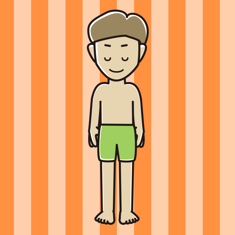 お辞儀する水着の男性のイラスト【色、背景あり】PNG
