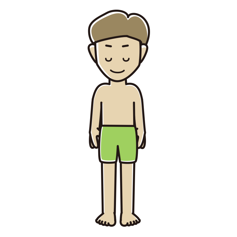 お辞儀する水着の男性のイラスト【色あり、背景なし】透過PNG