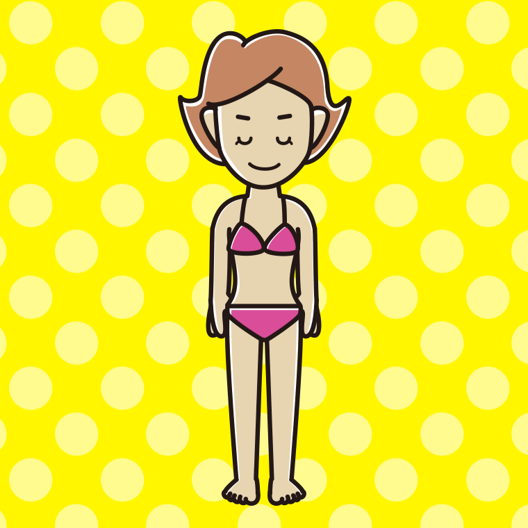 お辞儀する水着の女性のイラスト【色、背景あり】PNG