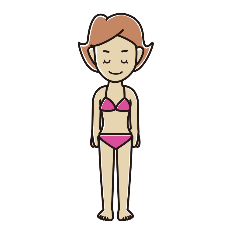 お辞儀する水着の女性のイラスト【色あり、背景なし】透過PNG