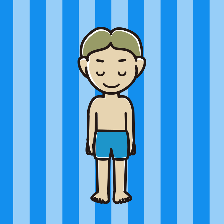お辞儀する水着の小学生男子のイラスト【色、背景あり】PNG