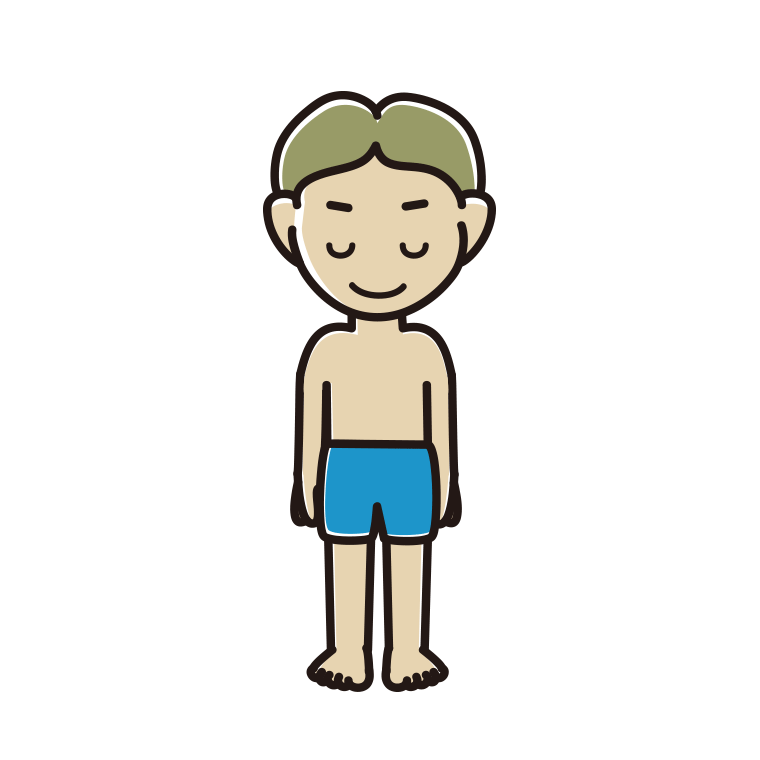 お辞儀する水着の小学生男子のイラスト【色あり、背景なし】透過PNG