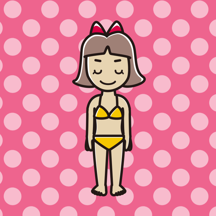 お辞儀する水着の小学生女子のイラスト【色、背景あり】PNG