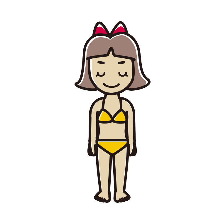 お辞儀する水着の小学生女子のイラスト【色あり、背景なし】透過PNG