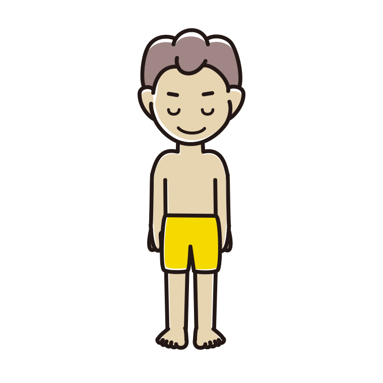 お辞儀する水着の男子中学生のイラスト【色あり、背景なし】透過PNG