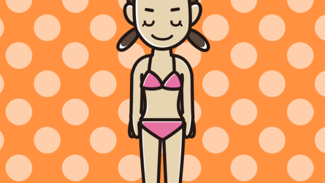 お辞儀する水着の女子中学生のイラスト【色、背景あり】PNG