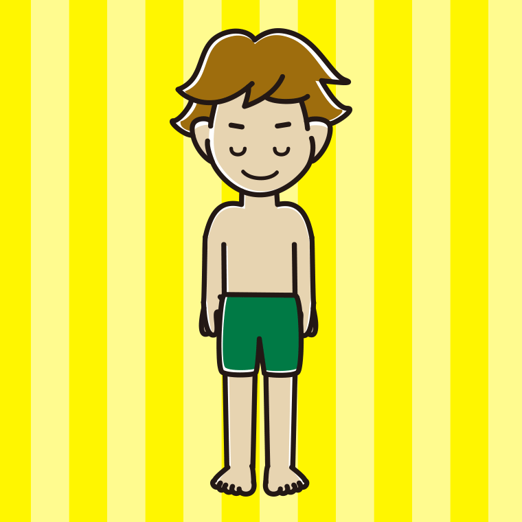 お辞儀する水着の男子高校生のイラスト【色、背景あり】PNG