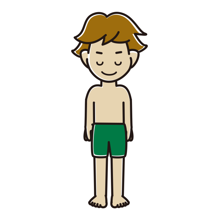 お辞儀する水着の男子高校生のイラスト【色あり、背景なし】透過PNG