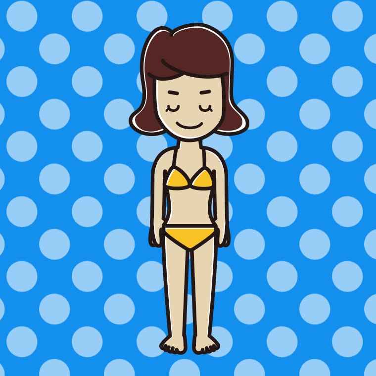 お辞儀する水着の女子高校生のイラスト【色、背景あり】PNG
