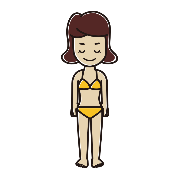 お辞儀する水着の女子高校生のイラスト【色あり、背景なし】透過PNG