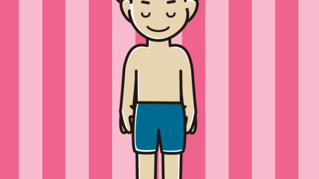 お辞儀する水着の男子大学生のイラスト【色、背景あり】PNG