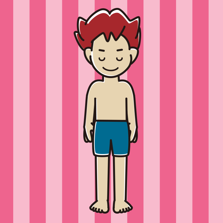 お辞儀する水着の男子大学生のイラスト【色、背景あり】PNG