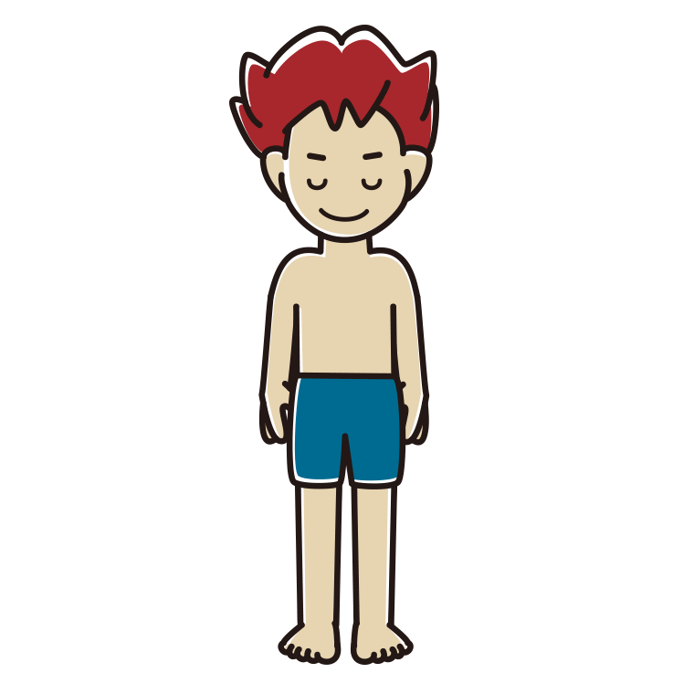 お辞儀する水着の男子大学生のイラスト【色あり、背景なし】透過PNG