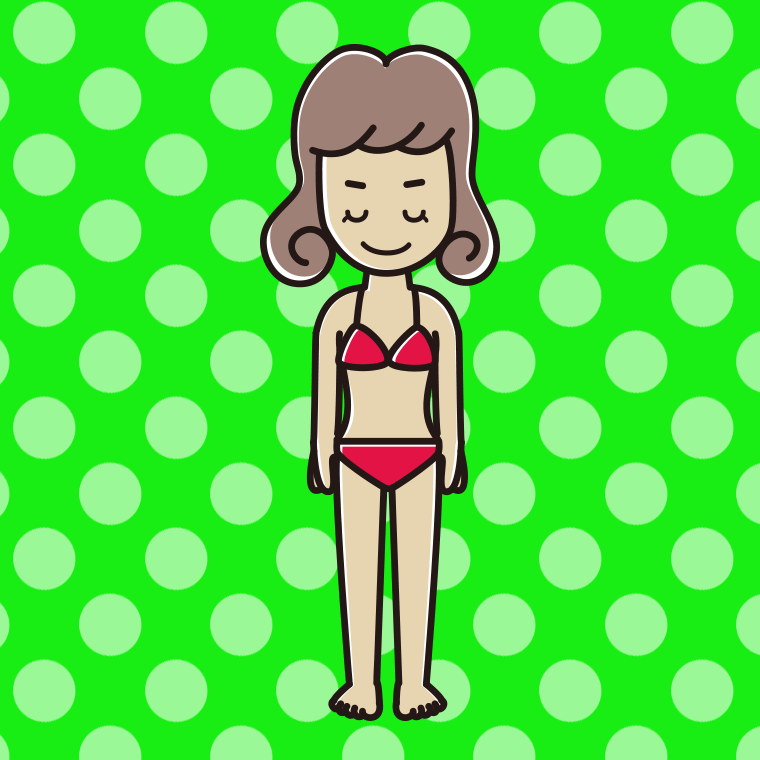 お辞儀する水着の女子大学生のイラスト【色、背景あり】PNG