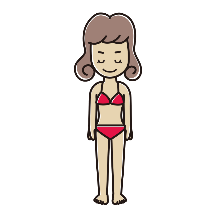 お辞儀する水着の女子大学生のイラスト【色あり、背景なし】透過PNG