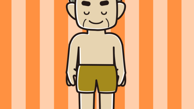 お辞儀する水着のおじさんのイラスト【色、背景あり】PNG