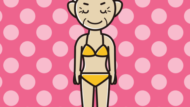 お辞儀する水着のおばあさんのイラスト【色、背景あり】PNG